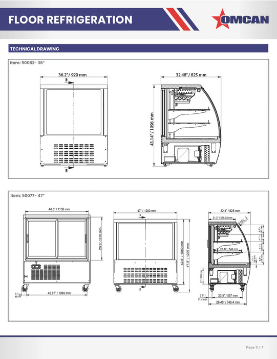 Omcan 82″ Floor Refrigerated Display Case – 32 Cu. Ft. (903L), Two-Shelf Black Bakery & Merchandising Display Cooler