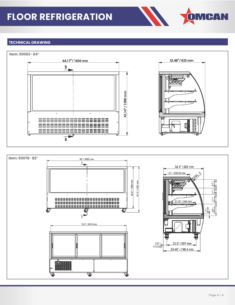 Omcan 36″ Floor Refrigerated Display Case – 11.6 Cu. Ft. (328L), Two-Shelf Black Bakery & Merchandising Display Cooler