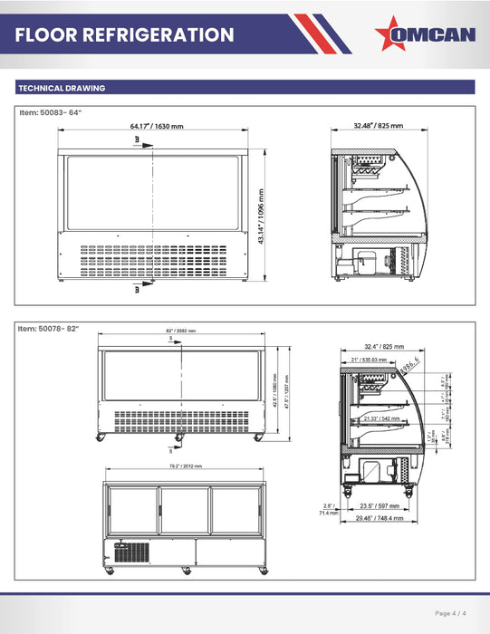 Omcan 36″ Floor Refrigerated Display Case – 11.6 Cu. Ft. (328L), Two-Shelf Black Bakery & Merchandising Display Cooler