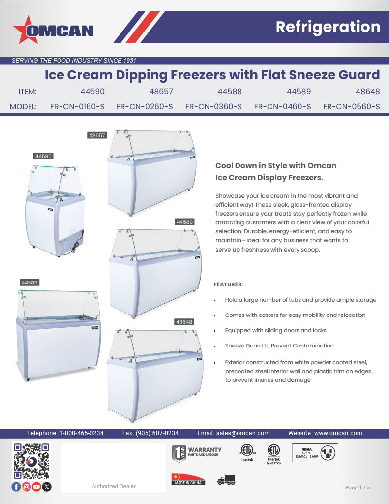 Omcan 26″ Ice Cream Dipping Freezer – 4+2 Tubs Capacity, Flat Sneeze Guard Ice Cream Merchandiser Freezer - Donut-Equipment.com