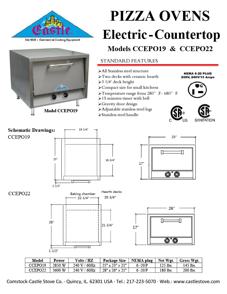 Comstock-Castle CCEPO22 26" Electric Deck/Pizza Oven, Double Deck, Stainless Steel, 240v - Donut-Equipment.com
