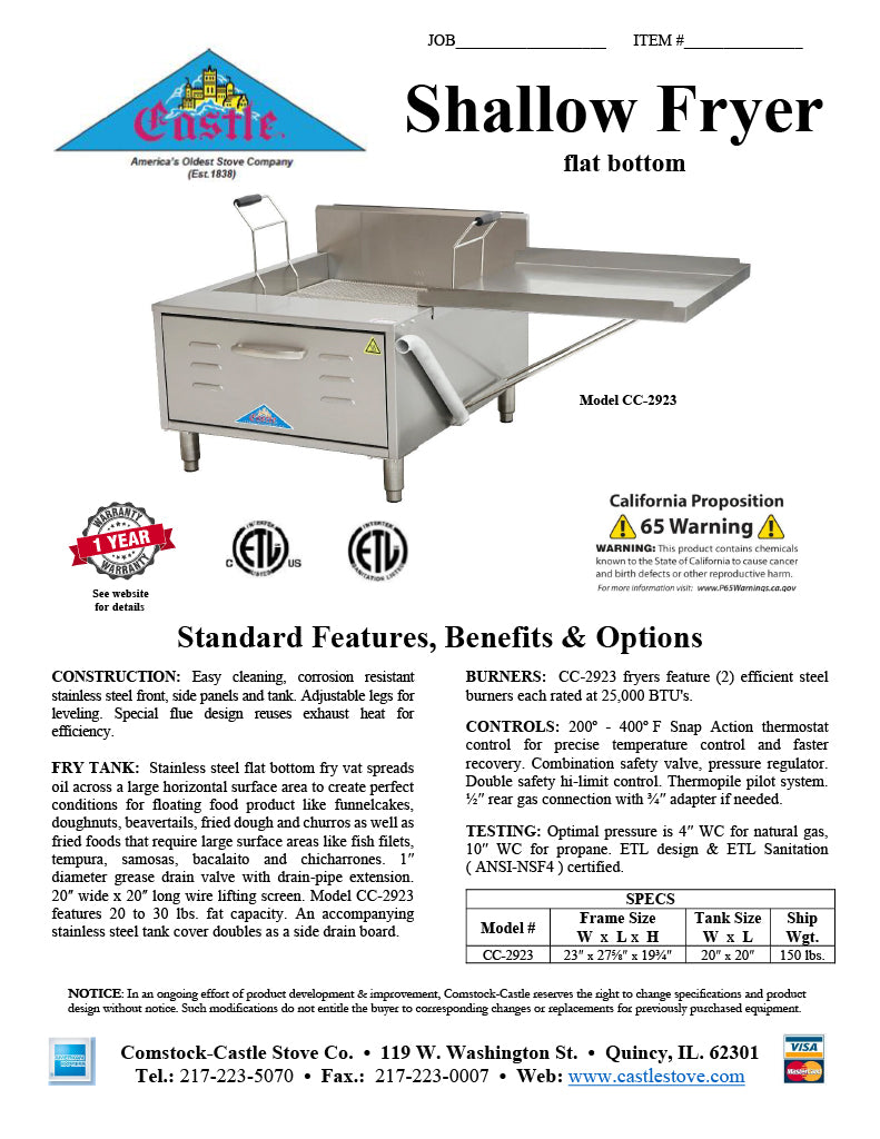 Comstock-Castle CC-2923 29" Gas Donut & Funnel Cake Fryer, Stainless Steel - Donut-Equipment.com