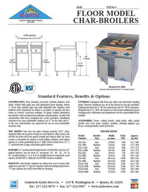 Comstock-Castle F32-2LB 24" Gas Restaurant Range, 2-Burner Broiler, Cabinet Base, Stainless Steel Front, 50,000 BTU - Donut-Equipment.com