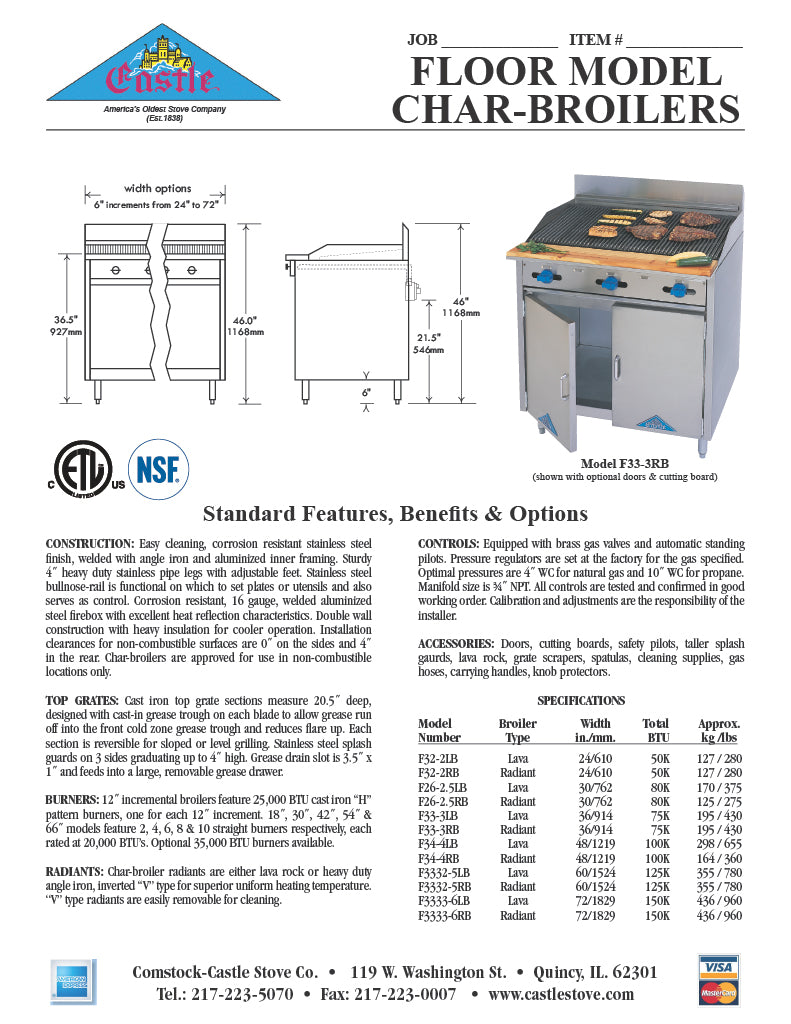 Comstock-Castle F32-2RB 24" Gas Restaurant Range, 2-Burner Radiant Broiler, Cabinet Base, Stainless Steel Front, 50,000 BTU - Donut-Equipment.com