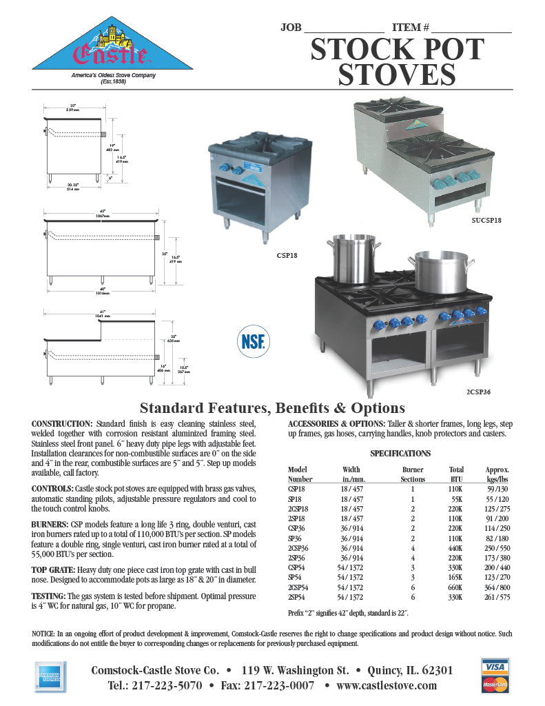 Comstock-Castle SUCSP18 18" Gas Stock Pot Range, 18" x 21" Cooking Area, 41" Deep - Donut-Equipment.com