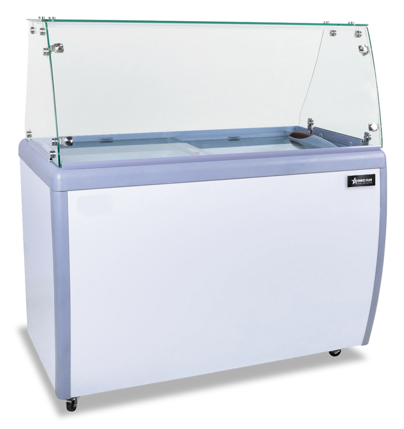 Omcan 50″ Ice Cream Dipping Freezer – 8+6 Tubs Capacity, Flat Sneeze Guard Ice Cream Merchandiser Freezer - Donut-Equipment.com
