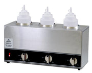 Omcan 3 x 32 oz Triple Bottle Sauce Warmer – Commercial Countertop Triple Condiment Heating Station for Sauces and Dressings - Donut-Equipment.com