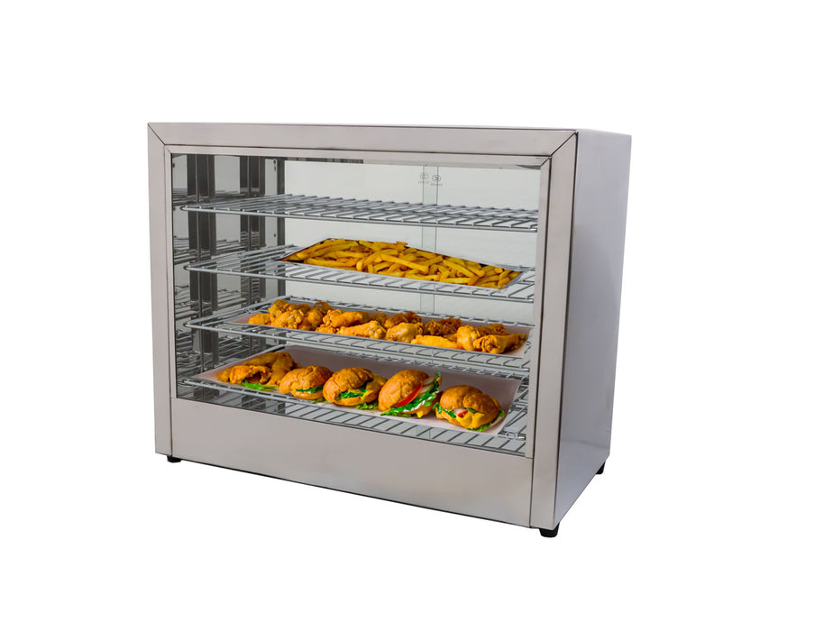 Omcan 25″ Countertop Display Warmer – 4-Shelf Full-Service Heated Merchandiser Display Case with Rear Access Doors