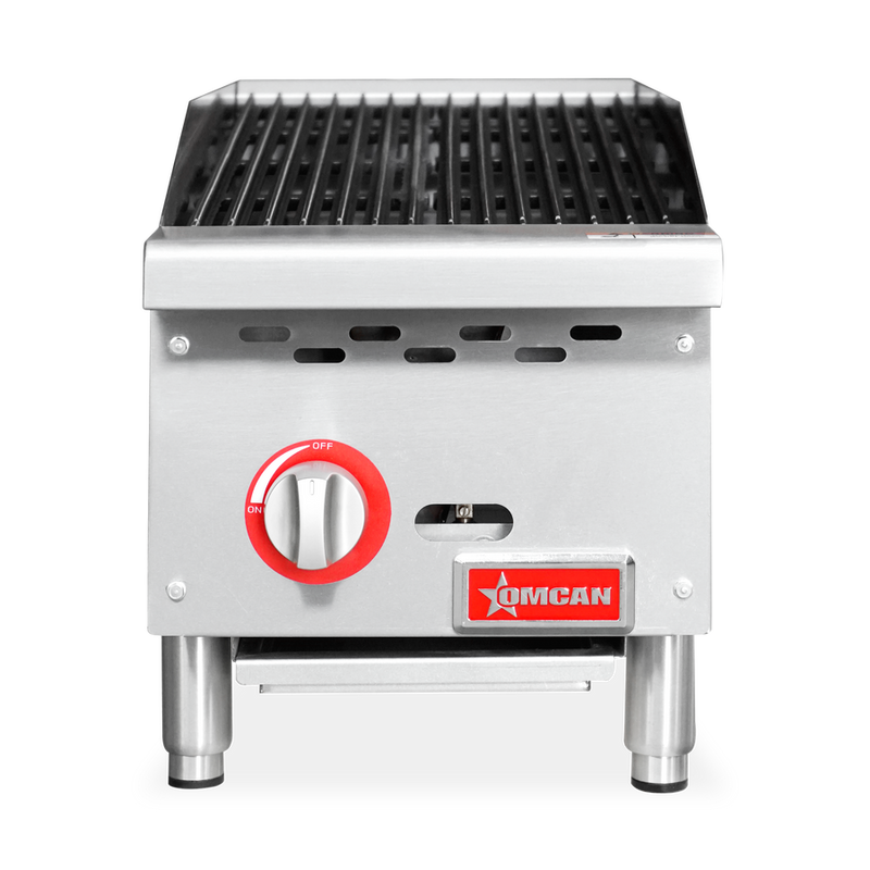 Omcan 12" Radiant Gas Charbroiler – 35,000 BTU Commercial Countertop Charbroiler with 1 Burner and Heavy-Duty Cast Iron Grates - Donut-Equipment.com