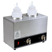 Omcan 2 x 32 oz Double Bottle Sauce Warmer – Commercial Countertop Dual Condiment Heating Station for Sauces and Dressings - Donut-Equipment.com