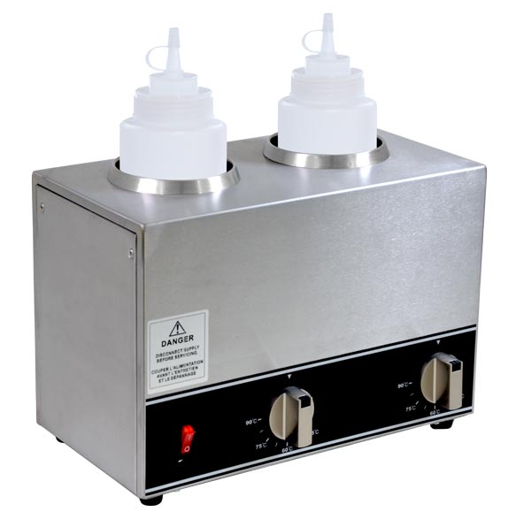 Omcan 2 x 32 oz Double Bottle Sauce Warmer – Commercial Countertop Dual Condiment Heating Station for Sauces and Dressings - Donut-Equipment.com
