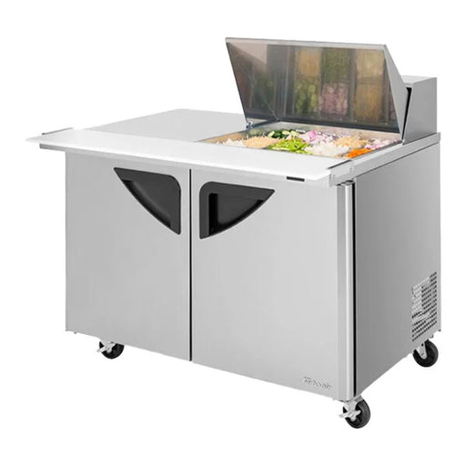 Turbo Air Super Deluxe TST-48SD-12M-N-LW 48" 2 Door Mega Top Refrigerated Sandwich Prep Table with Left Work Station - Donut-Equipment.com