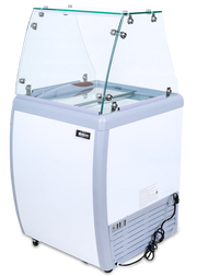 Omcan 26″ Ice Cream Dipping Freezer – 4+2 Tubs Capacity, Flat Sneeze Guard Ice Cream Merchandiser Freezer - Donut-Equipment.com
