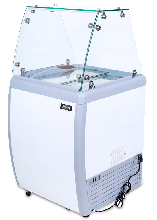 Omcan 26″ Ice Cream Dipping Freezer – 4+2 Tubs Capacity, Flat Sneeze Guard Ice Cream Merchandiser Freezer - Donut-Equipment.com