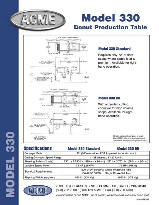 ACME 330 Donut Production Sheeter (200-240V) Left To Right Production