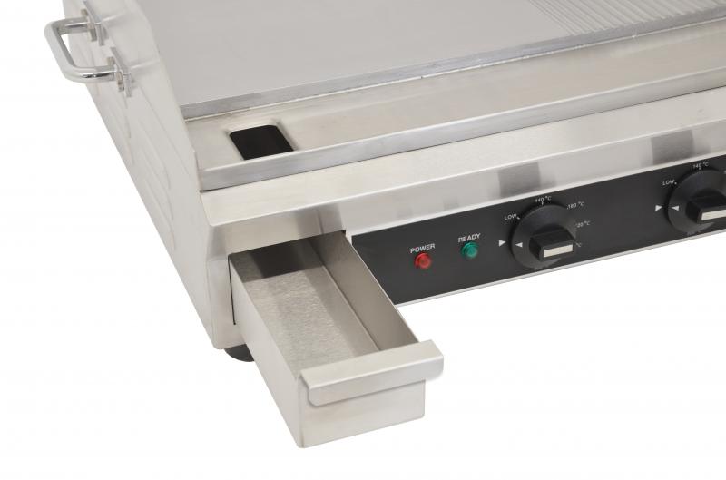 Omcan Stainless Steel Electric Griddle with Half-Smooth & Half-Ribbed Surface – 23.87" x 16" Commercial Countertop Griddle for Restaurants, Cafés & Foodservice Kitchens - Donut-Equipment.com