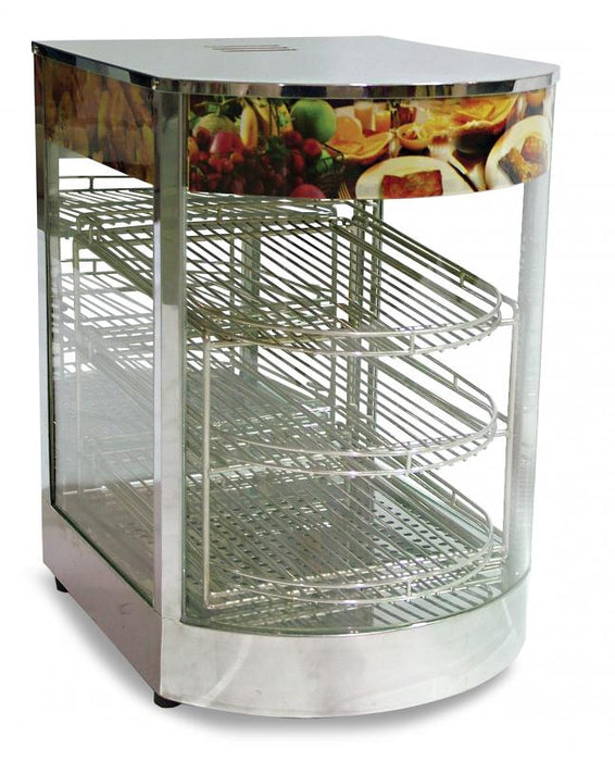 Omcan 14″ Countertop Display Warmer with Curved Glass Front – 3-Shelf Full-Service Heated Merchandiser Display Case, 0.85 kW