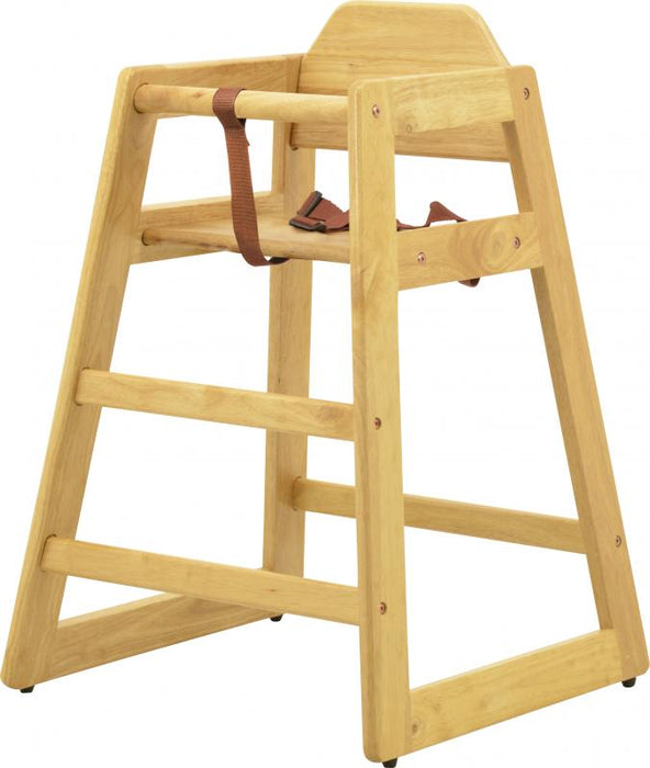 Omcan Commercial Natural Wooden High Chair – Restaurant-Style Solid Wood Baby High Chair with Safety Strap and Stable Design