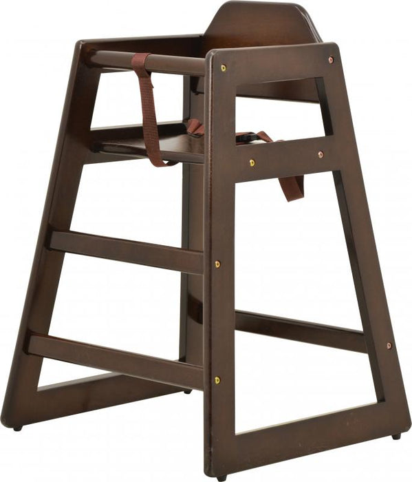 Omcan Commercial Walnut Wooden High Chair – Restaurant-Style Solid Wood Baby High Chair with Safety Strap and Stable Design