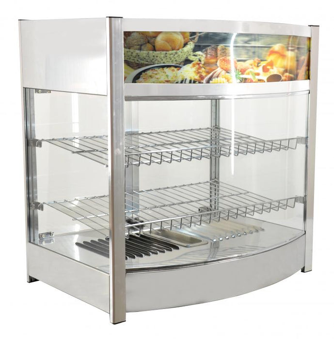 Omcan 26″ Countertop Display Warmer – 3.7 Cu. Ft. (107L), 2-Shelf Full-Service Heated Merchandiser Display Case with Rear Access Doors