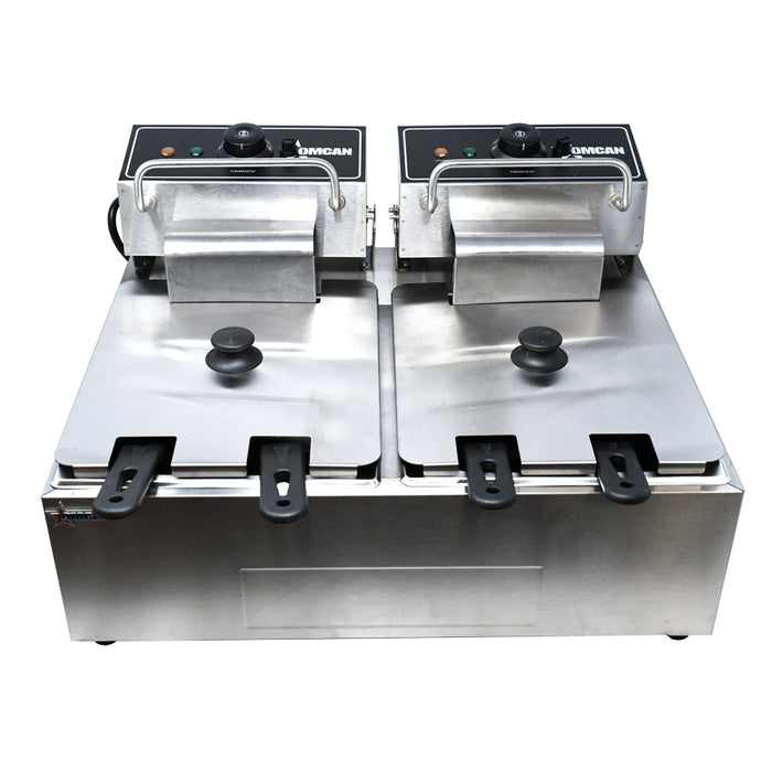 Omcan 12 lb x 2 Double Tank Countertop Electric Fryer – 5000W, 220V Commercial Dual Tank Deep Fryer for Restaurants, Concession Stands & Foodservice Kitchens