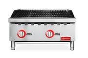 Omcan 24" Radiant Gas Charbroiler – 70,000 BTU Commercial Countertop Charbroiler with 2 Burners and Heavy-Duty Cast Iron Grates - Donut-Equipment.com