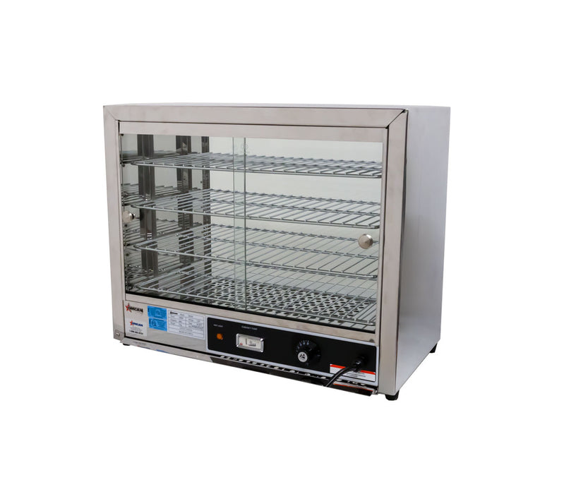 Omcan 25″ Countertop Display Warmer – 4-Shelf Full-Service Heated Merchandiser Display Case with Rear Access Doors