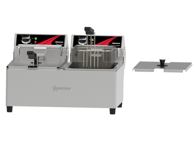 Omcan 2 x 20 lb Capacity Elite Series Electric Countertop Double Basket Deep Fryer – 23.6" Commercial Dual Tank Fryer for Restaurants, Concession Stands & Foodservice Kitchens - Donut-Equipment.com