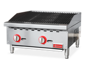 Omcan 24" Radiant Gas Charbroiler – 70,000 BTU Commercial Countertop Charbroiler with 2 Burners and Heavy-Duty Cast Iron Grates - Donut-Equipment.com