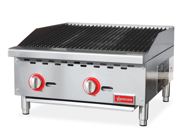 Omcan 24" Radiant Gas Charbroiler – 70,000 BTU Commercial Countertop Charbroiler with 2 Burners and Heavy-Duty Cast Iron Grates - Donut-Equipment.com