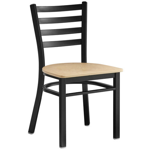 Omcan Metal Ladder Back Chair with Natural Wood Seat – Commercial Restaurant Dining Chair with Steel Frame and Wood Seat Design