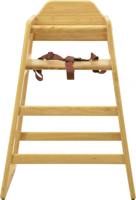 Omcan Commercial Natural Wooden High Chair – Restaurant-Style Solid Wood Baby High Chair with Safety Strap and Stable Design