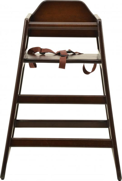 Omcan Commercial Walnut Wooden High Chair – Restaurant-Style Solid Wood Baby High Chair with Safety Strap and Stable Design