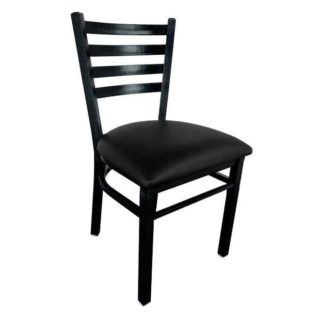 Omcan Metal Ladder Back Chair with Black Vinyl Seat – Commercial Restaurant Dining Chair with Black Steel Frame and Upholstered Vinyl Seat Design