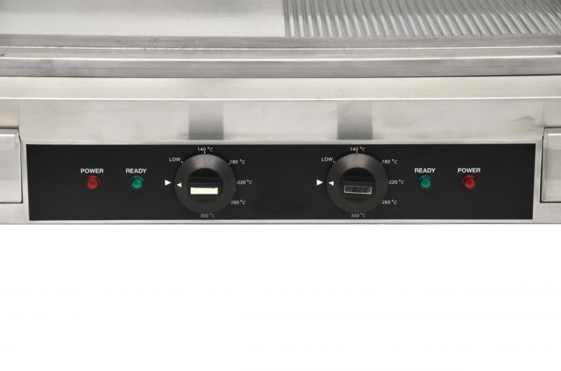 Omcan Stainless Steel Electric Griddle with Half-Smooth & Half-Ribbed Surface – 23.87" x 16" Commercial Countertop Griddle for Restaurants, Cafés & Foodservice Kitchens - Donut-Equipment.com
