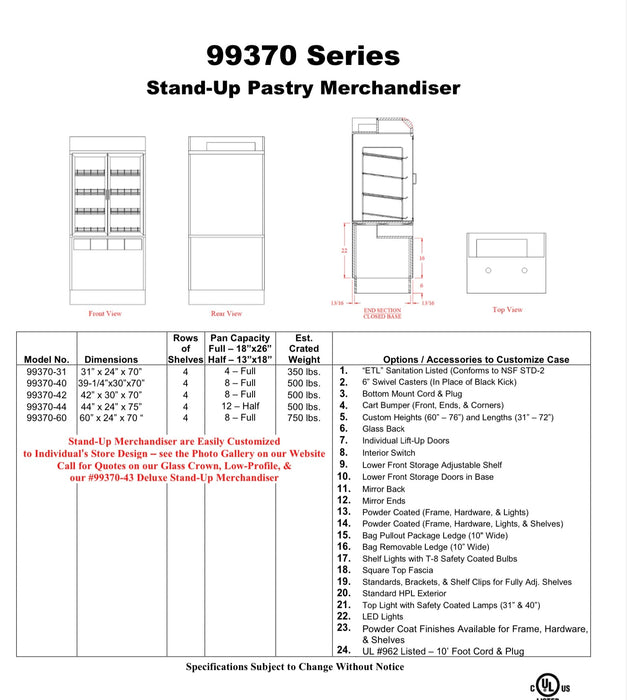 Non Refrigerated Display Case Merchandiser 99370-40  39-1/4”x30”x70”