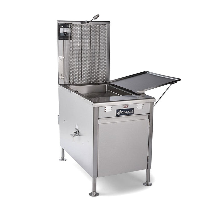 Avalon ADF26-G 18" x 26" Donut Fryer, Propane, Standing Pilot, No Power, left Side Drain Board with Submerger Screen