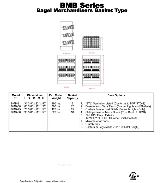 Spartan Bagel Merchandisers BMB-90 Basket Type 90 3/8” X 22” X 50”