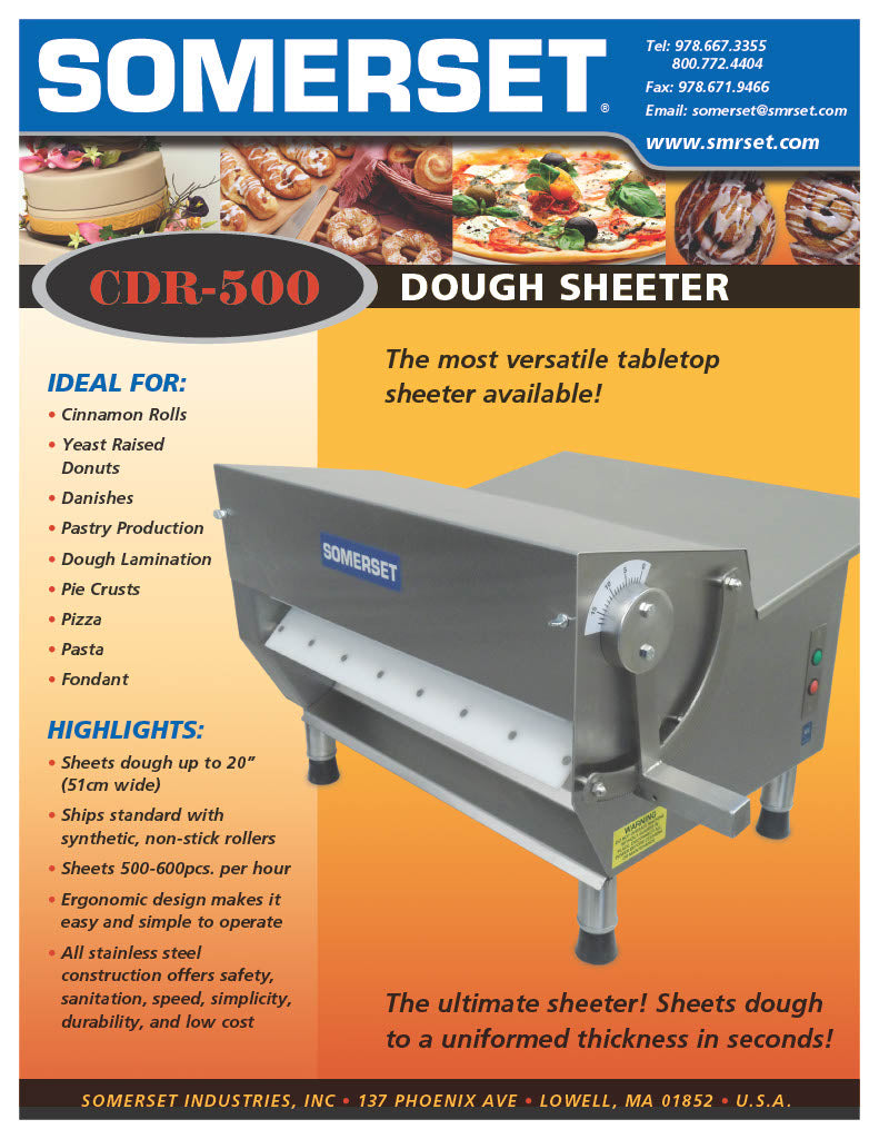 Somerset CDR-500 - Dough Roller Sheeter - 20" Single Pass- Recommended for Donut Dough - Donut-Equipment.com
