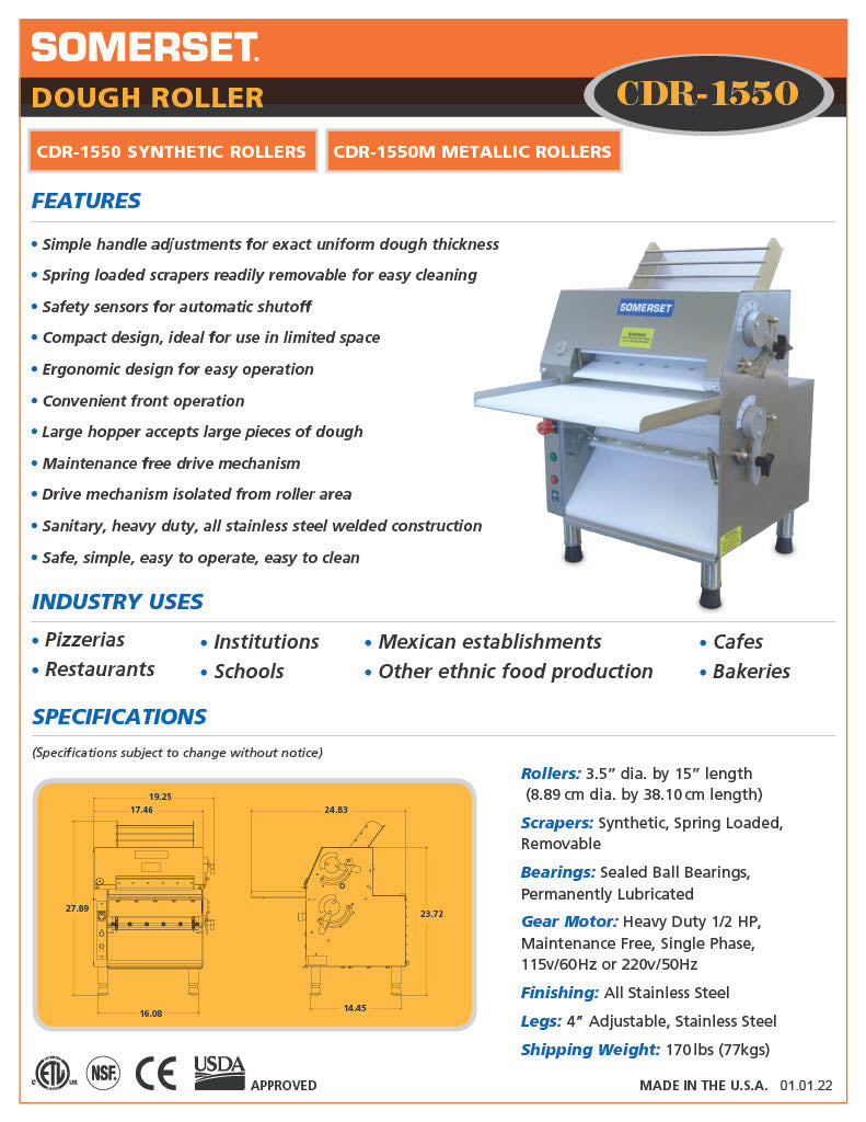 CDR-1550 Dough Roller / Double Pass- Front Operated - Donut-Equipment.com