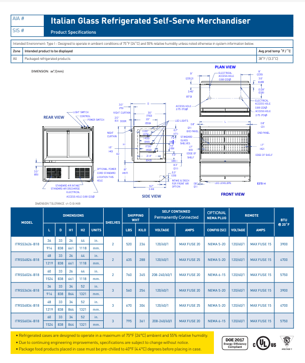 Federal Industries (ITRSS4826-B18)-Italian Series Refrigerated- 48" Self Service Open Air Case w/ Two Shelves 120V - Donut-Equipment.com