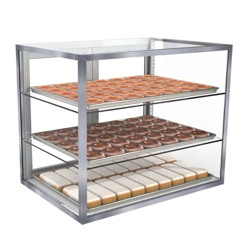 Jahabow 9200 Series 15"L x 20"D x 24"H Countertop Bakery Display Case – Aluminum, Tempered Glass, w/ 2 Shelves, Non-Refrigerated - Donut-Equipment.com