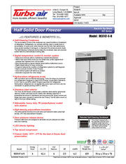 Turbo Air M3F47-4-N 51-3/4" M3 Series Reach-In Top Mount Insulated Freezer With 2 Sections And 4 Doors, 42.1 Cubic Feet, 115 Volts - Donut-Equipment.com