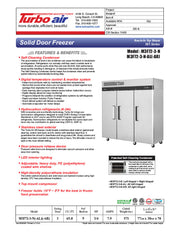Turbo Air M3F72-3-N M3 Series 78" Solid Door Reach In Freezer - Donut-Equipment.com