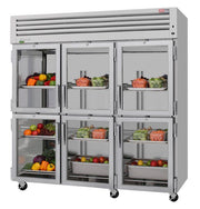 Turbo Air PRO-77-6R-G-N 77 3/4" Three Section Reach In Refrigerator, (6) Left/Right Hinge Glass Doors, 115v - Donut-Equipment.com