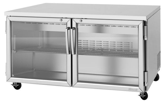 Turbo Air PUR-60-G-N 60 1/4" W Undercounter Refrigerator w/ 2 Sections & 2 Glass Doors - Donut-Equipment.com
