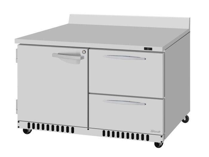 Turbo Air PWR-48-D2R(L)-FB-N 48 1/4" Worktop Refrigerator w/ (2) Sections, 2 Drawers & 1 Solid Door, Front Breathing - Donut-Equipment.com