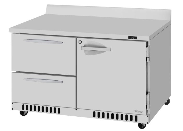 Turbo Air PWR-48-D2R(L)-FB-N 48 1/4" Worktop Refrigerator w/ (2) Sections, 2 Drawers & 1 Solid Door, Front Breathing - Donut-Equipment.com