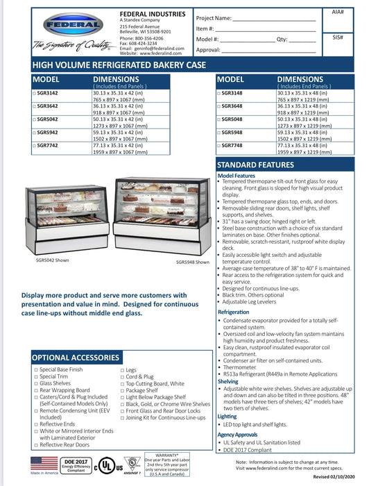 Cherry Blossom Exterior Color SGR5948 Refrigerated High Volume Series Display Case 59" x 35.31" x 48"