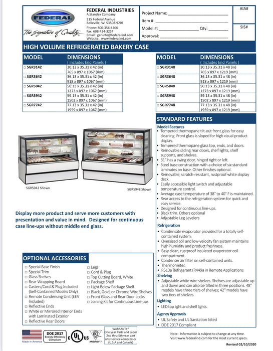 Natural Oak External Color SGR5948 Refrigerated High Volume Series Display Case 59" x 35.31" x 48"